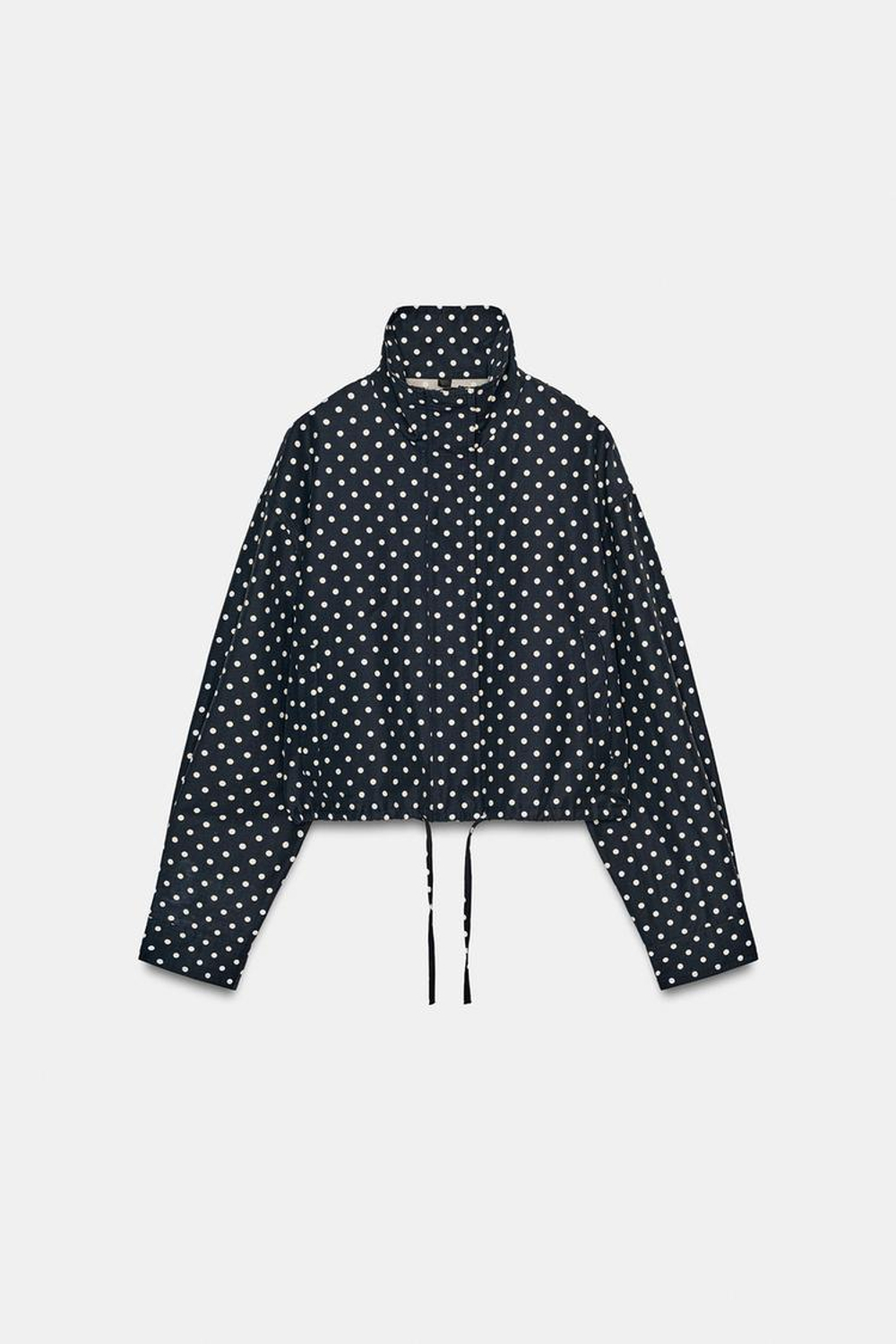 ZARA КУРТКА С РУКАВАМИ «ФОНАРИК» В ГОРОШЕК, СИНИЙ/БЕЛЫЙ