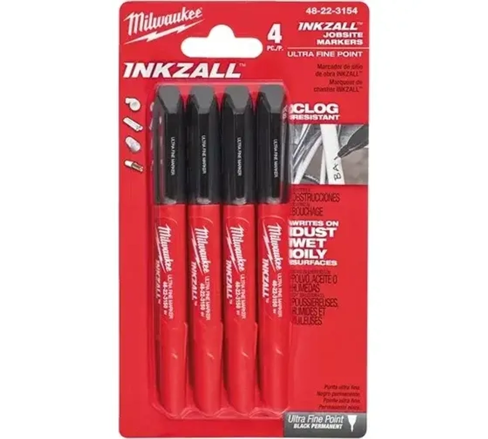 Маркер INKZALL для стройплощадки тонкий Черный (4шт в блистере)