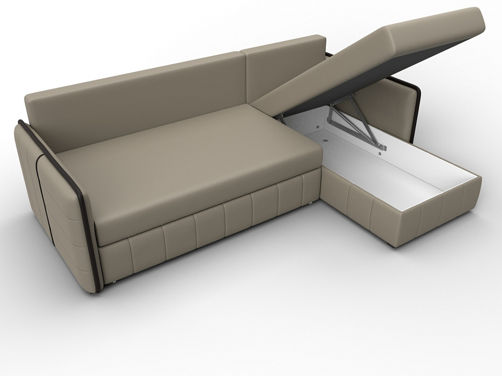 Диван угловой Лига-078 угол универсальный ЭКОКОЖА GRIFON 04 бежевый/GRIFON 12 коричневый