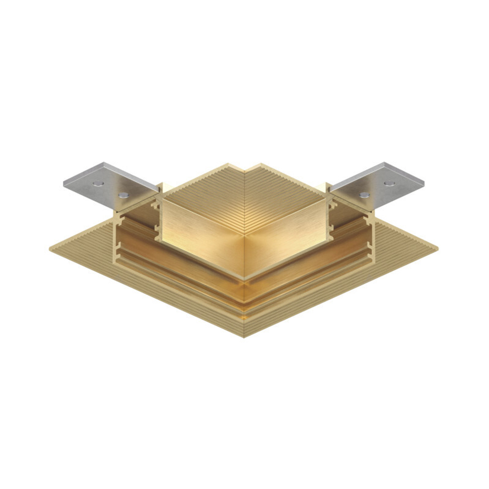 Угловой элемент трека SHINE HIDE для ГКЛ 12,5 мм, 90°, потолок–потолок, сатинированная латунь, алюминий