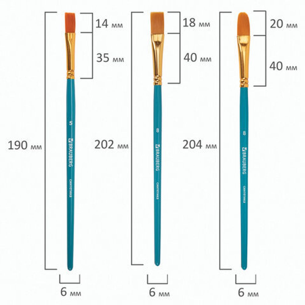 Кисти синтетика BRAUBERG, НАБОР 10 шт., синие (Круглые; Овальные; Плоские; Лайнеры), 201030