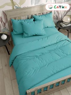 Постельное белье сатин Milky Garden "Зеленый" евро Наволочка 50х70 см 2 шт Простынь 240x215 см Пододеяльник 200x215 см