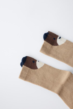 ZARA НОСКИ С МОРДОЧКОЙ МИШКИ, ПЕСОЧНЫЙ
