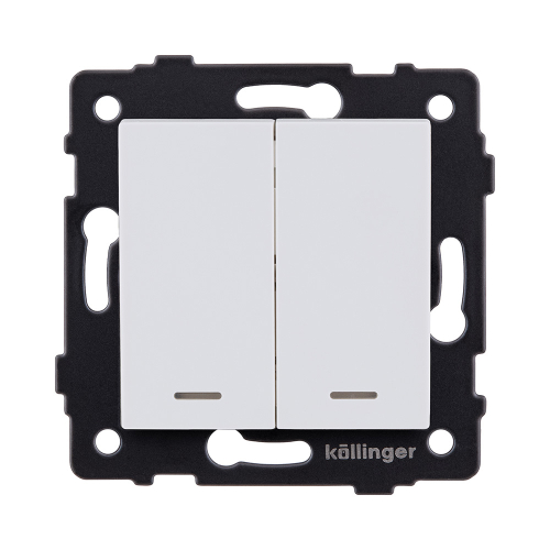 Выключатель 2-клавишный 10А/250В с LED подсветкой, белый матовый Kollinger REA-S-008WM для Aspekt, Eleganz, Reflex