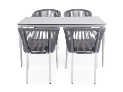 "Малага" обеденная группа на 4 персоны со стульями "Марсель", каркас белый, роуп светло-серый