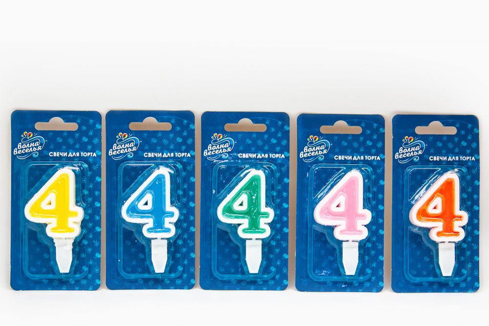 Свеча Цифра, 4 Белая окантовка, 5 см, 1 шт.