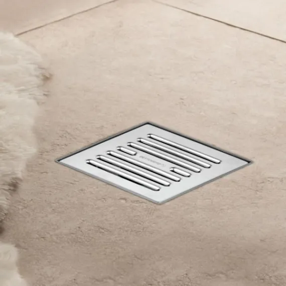 Трап горизонатальный BETTOSERB Superior Quadro нержавеющая сталь с угловым выпуском 50мм 150*150мм 40995