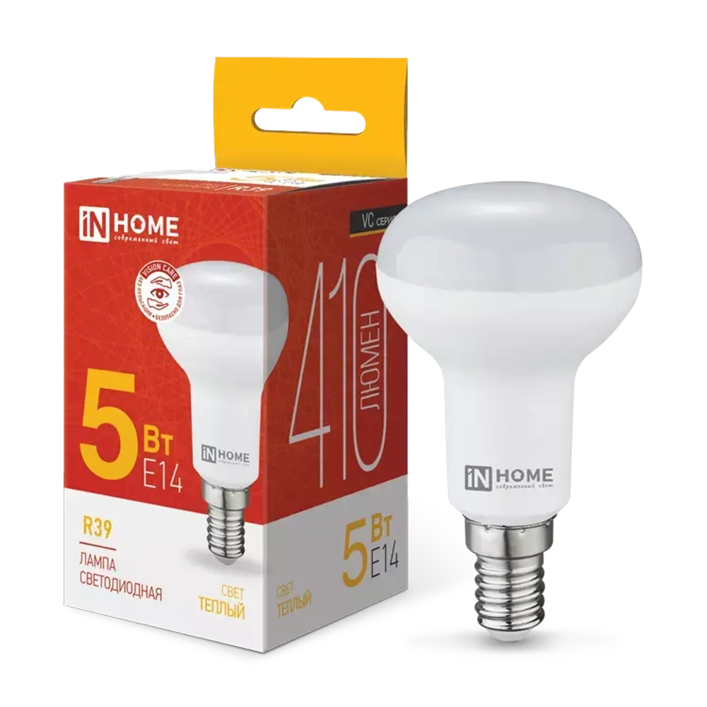 Лампа светодиодная LED-R39-VC 5Вт 230В Е14 3000К ТЕПЛЫЙ 410Лм IN HOME