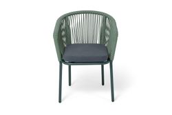 "Марсель" стул плетеный из роупа, каркас алюминий RAL6036 муар, роуп зеленый (4204) круглый tex, ткань темно-серая 027