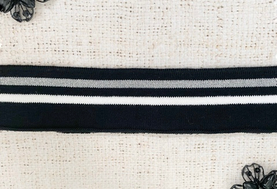 Подвязы трикотажные, ш. 4,7 см, L 126 см, чёрный с серебром/белым