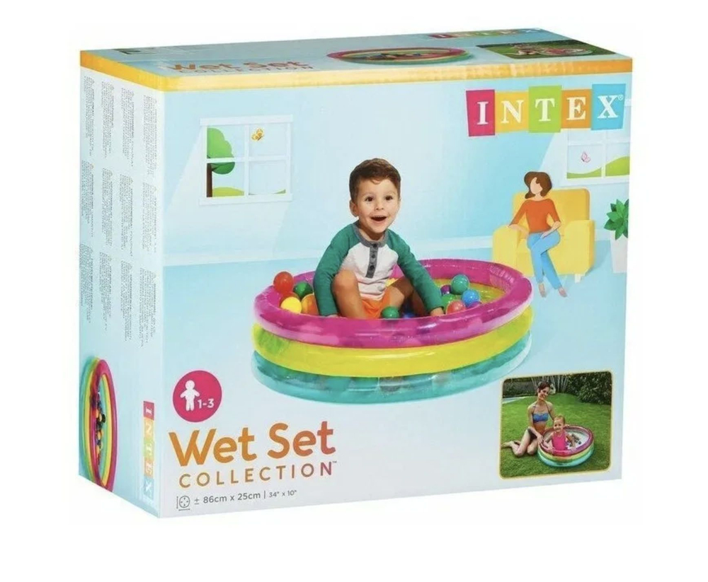Надувной детский сухой бассейн с шариками Intex 48674 Ring Baby Ball Pit 86х25 см 50 шариков от 1 года