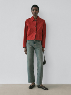 Massimo Dutti Короткая замшевая кожаная куртка, красный