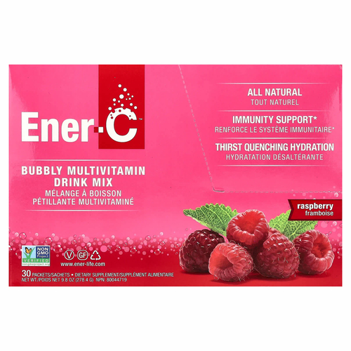 Ener-C, шипучая мультивитаминная смесь для приготовления напитка, малина, 30 пакетиков по 9,28 г (0,3 унции)