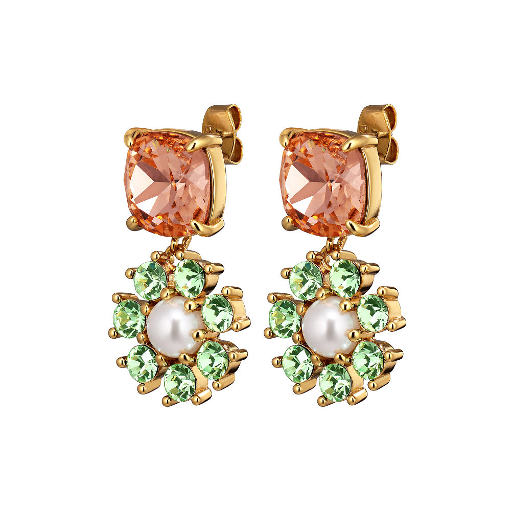 Серьги Dyrberg Kern POPPY SG LIGHT GREEN / PEACH / WHITE PEARL 460079