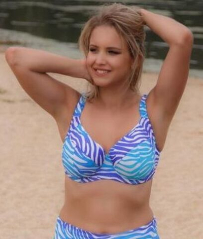 Купальный лиф с цветными полосками зебры (Размер: 85I) (Цвет: белый с синим)