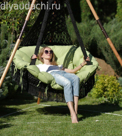 Подвесное кресло качели CARTAGENA черное/подушка нежно зеленая