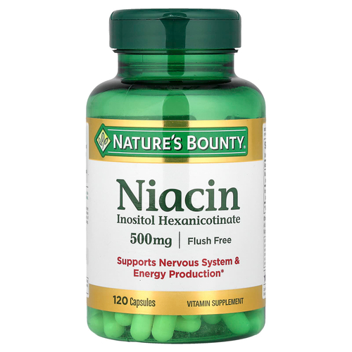 Nature's Bounty, Ниацин, без смыва, 500 мг, 120 капсул