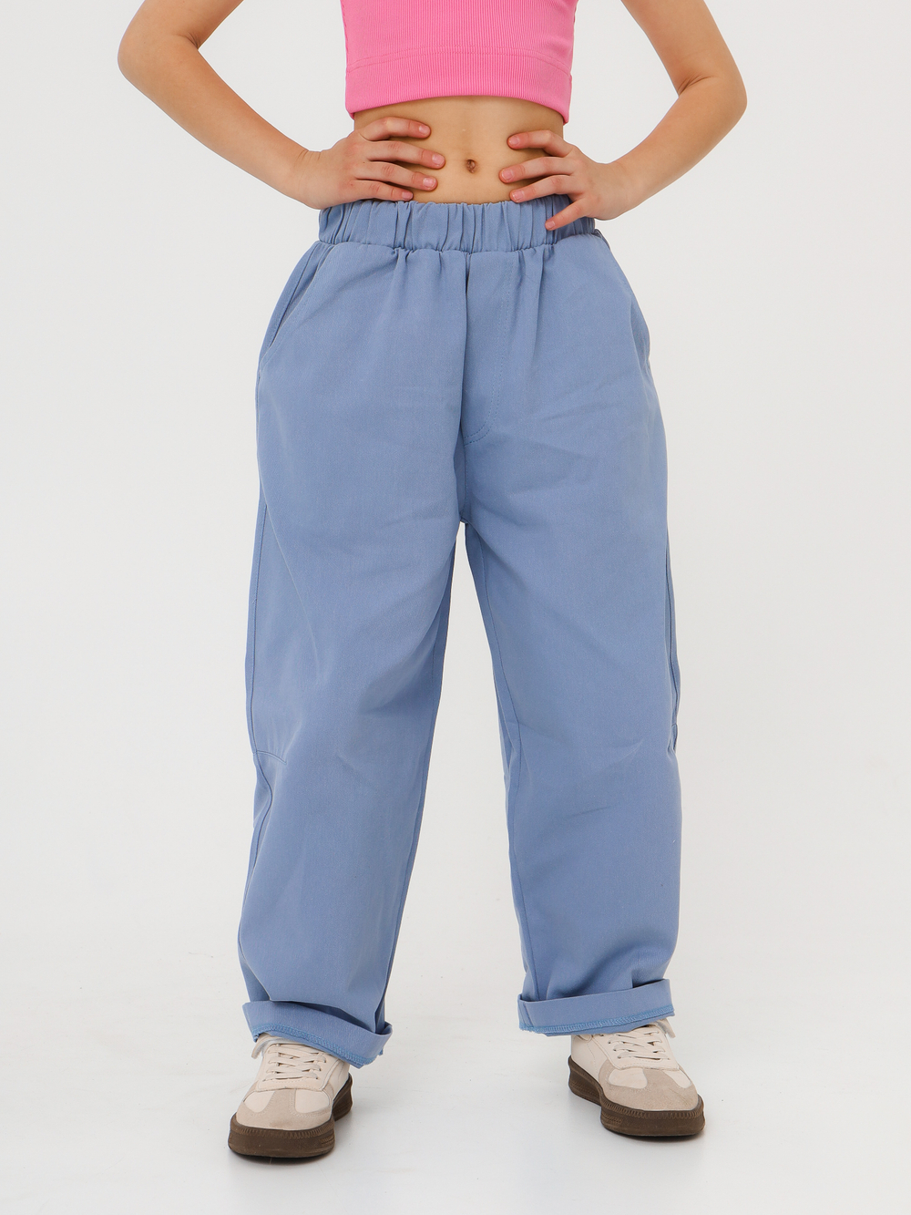 Брюки багги деним, голубые