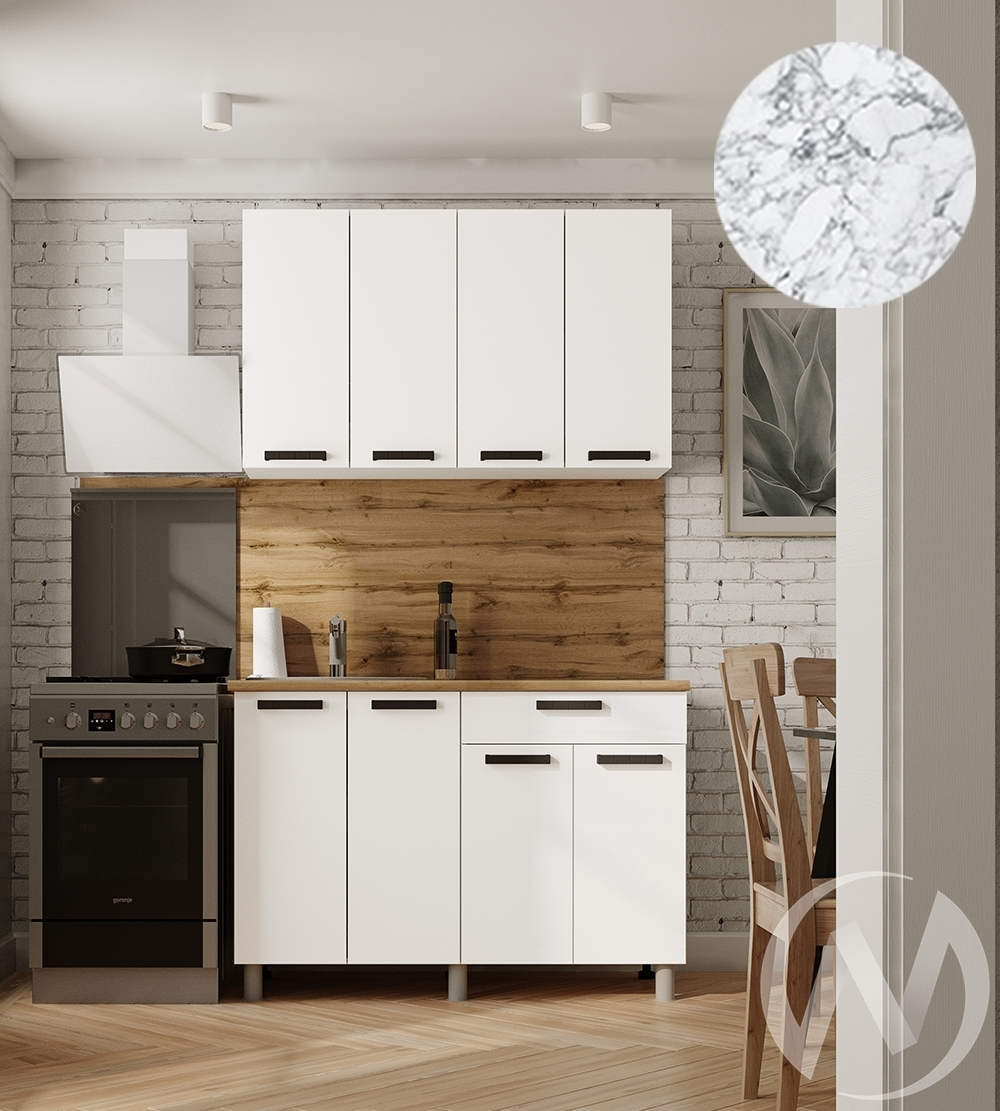 Кухня Кьяра 1.2м (корпус белый/карбон фарфор) 38мм мрамор итальянский