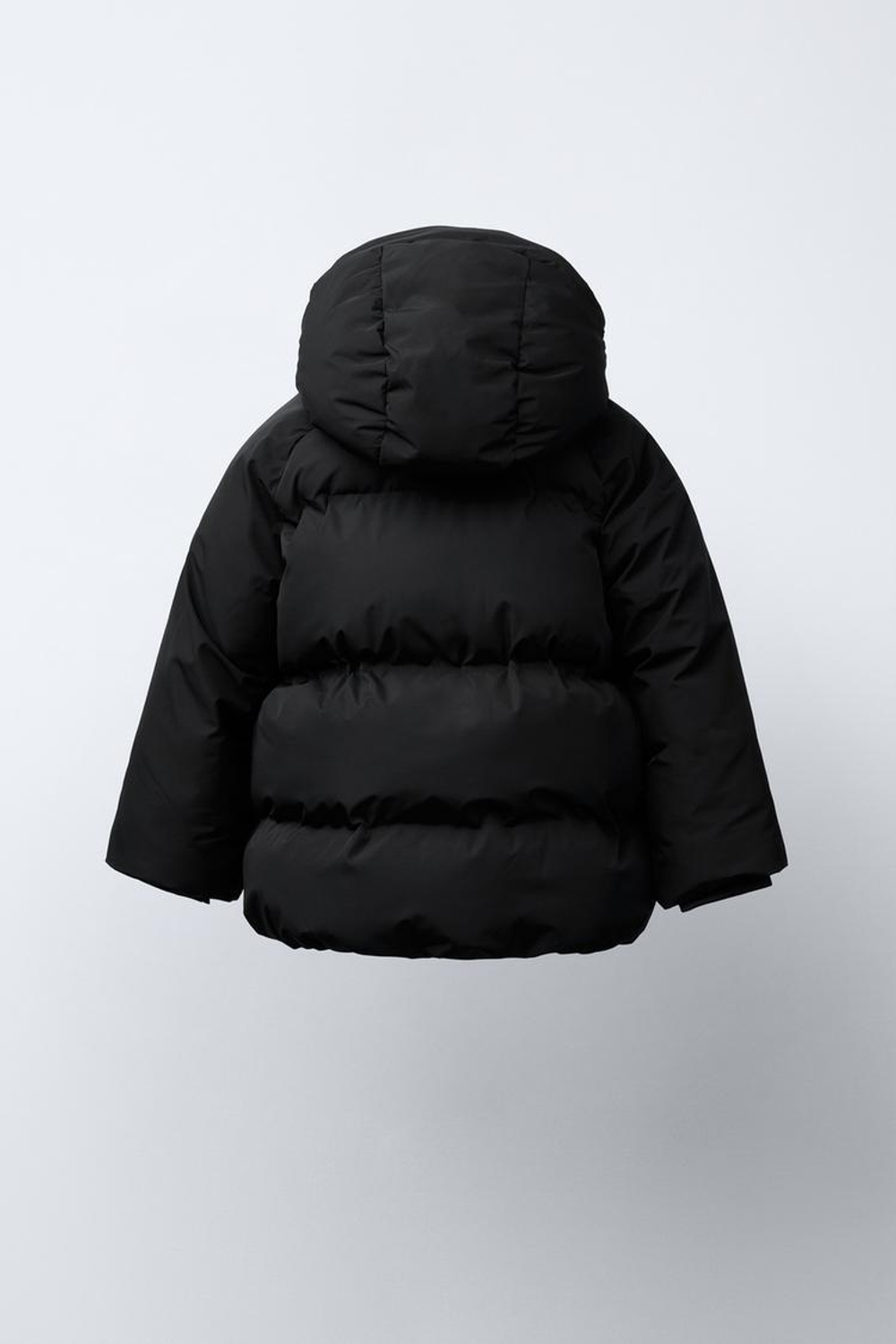 ZARA СТЕГАНЫЙ ПУХОВИК С КАПЮШОНОМ WATER REPELLENT, ЧЕРНЫЙ