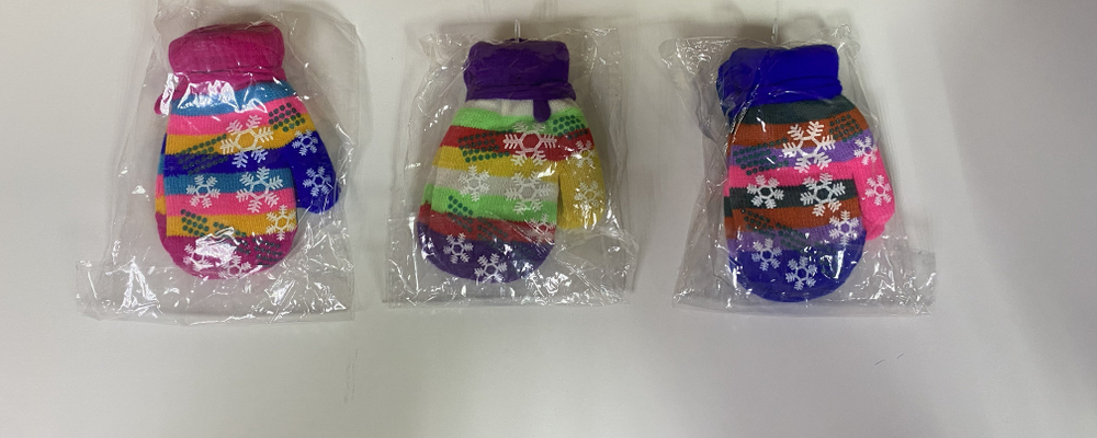 Варежки детские зимние трикотажные на завязках из 65% акрила на возраст 2-3 года цвета в ассортименте