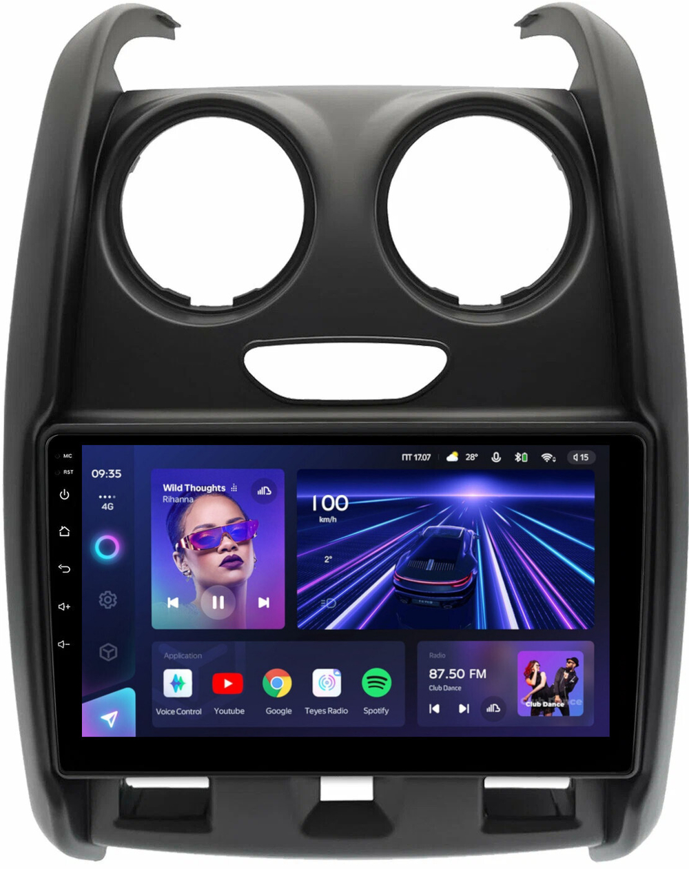 Магнитола для Renault Duster 1 2015-2020, Lada Largus 2021+ (мультируль/джойстик, рамка большая матовая) - Teyes CC3L монитор 9" IPS на Android 10, 8-ядер, CarPlay, 4G SIM-слот