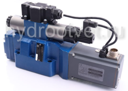 4WRTE16V200L-4X/6EG24ETK31/A1M - Пропорциональный быстродействующий распределитель с обратной связью по положению золотника и со встроенным усилителем (OBE), Ду16, A1 = ±10 В, номинальный расход 200 л/мин, схема V, каналы управления ET = X и Y - внутренние