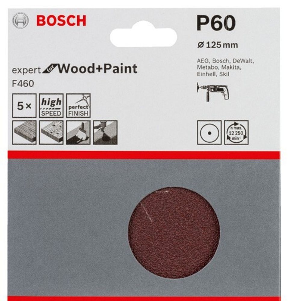 Шлифкруги 125 мм BOSCH 5 шлифлистов Expert for Wood+Paint Oмм K60