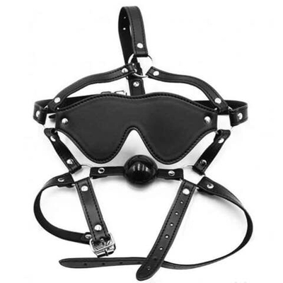 Черная маска-шоры с регулируемыми ремешками и кляпом-шариком (Цвет: черный)