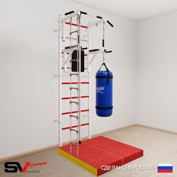 Шведская стенка Sv Sport усиленная 6756 (Турник стандарт/Брусья/Канат/Лестница/Цепь/Мешок 22кг/Мат 1м)