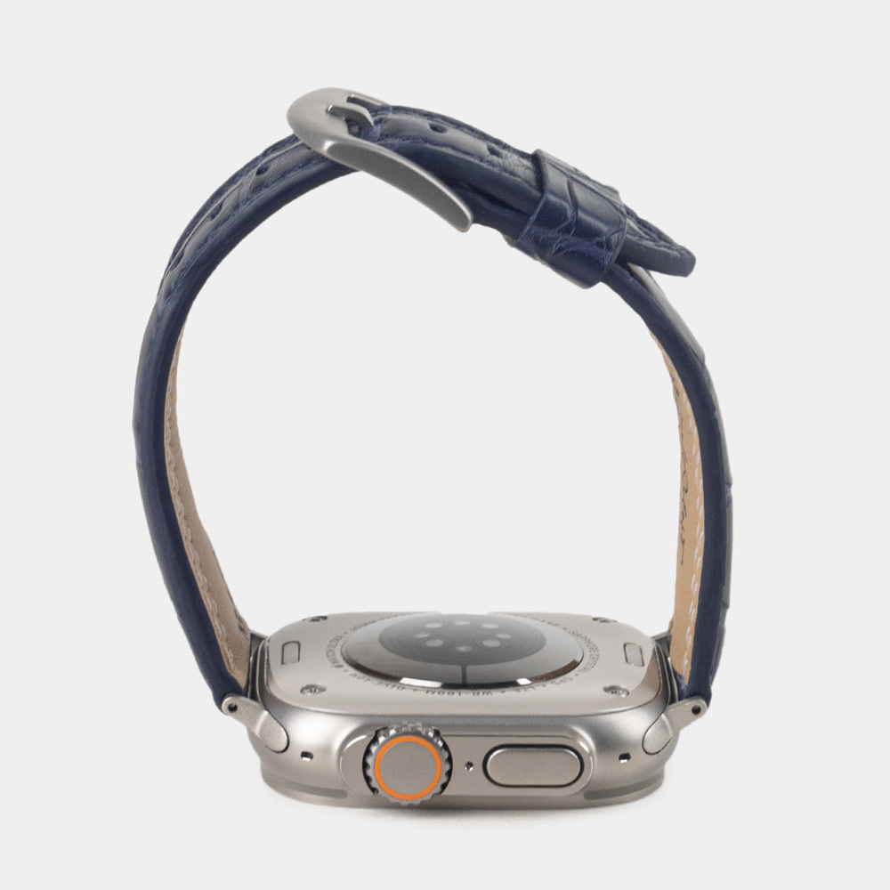Ремешок для Apple Watch Ultra 49mm из кожи аллигатора, синего цвета