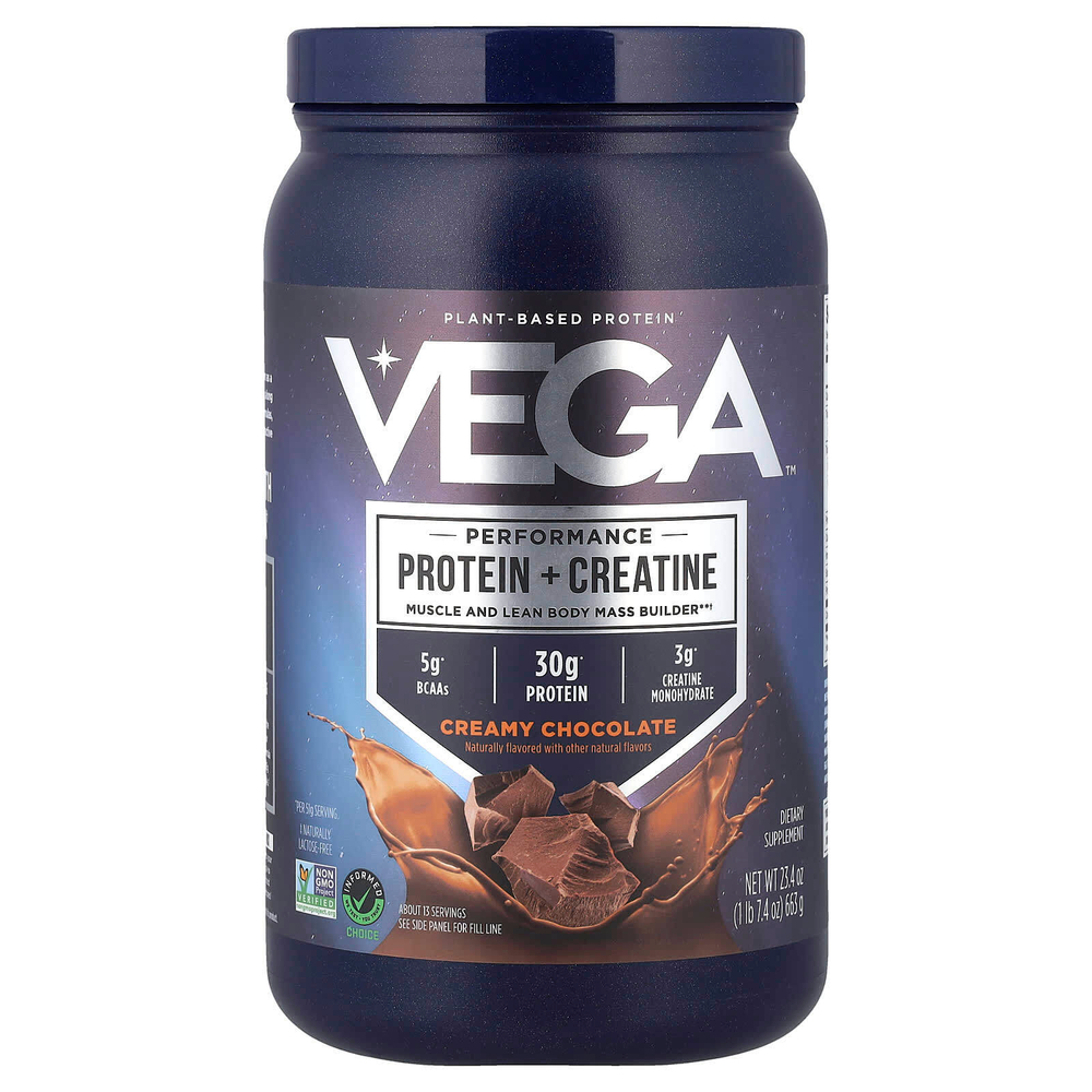 Vega, растительные протеин и креатин для производительности, сливочный шоколад, 663 г (1 фунт 7,4 унции)