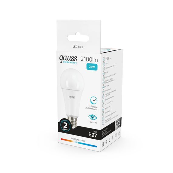 Лампа светодиодная Gauss E27 25W 4100K матовая 73225