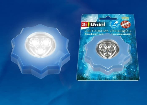 DTL-357 Звезда/Blue/3LED/3АAA Cветильник-ночник пушлайт, питание от 3-х батареек AAA (в комплект не входят). Синий. ТМ Uniel