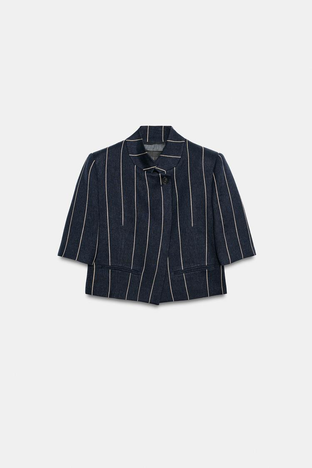 ZARA УКОРОЧЕННАЯ КУРТКА В ПОЛОСКУ ИЗ ЛЬНА — ZW COLLECTION, МОРСКОЙ СИНИЙ