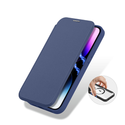 Прозрачный чехол книжка синего цвета с поддержкой MagSafe от Dux Ducis для iPhone 14 Pro Max, серия Skin X Pro Series Case