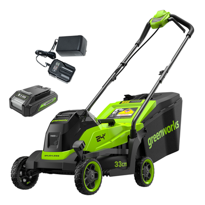 Газонокосилка аккумуляторная Greenworks GD24LM331, 24V, 33 см, бесщеточная, c 1хАКБ 2Ач (2520607UA)