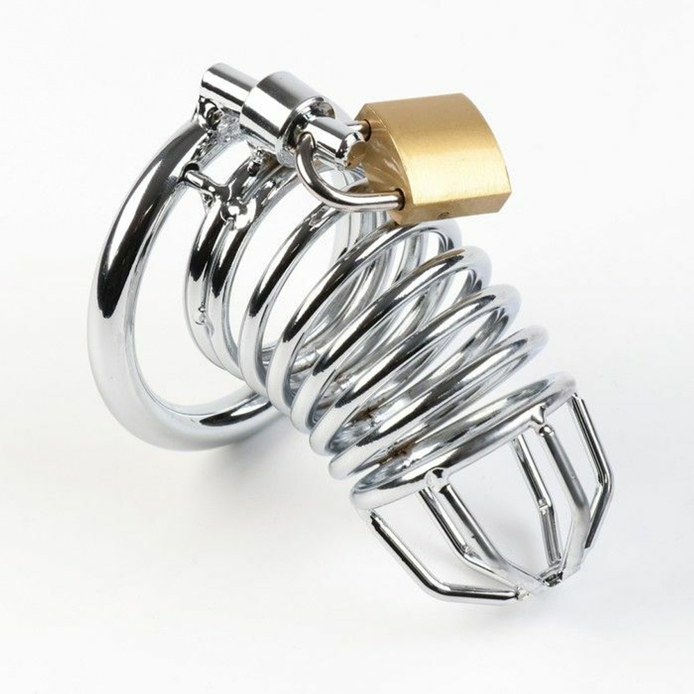 Серебристый мужской пояс верности «Клетка целомудрия № 3» (Цвет: серебристый)