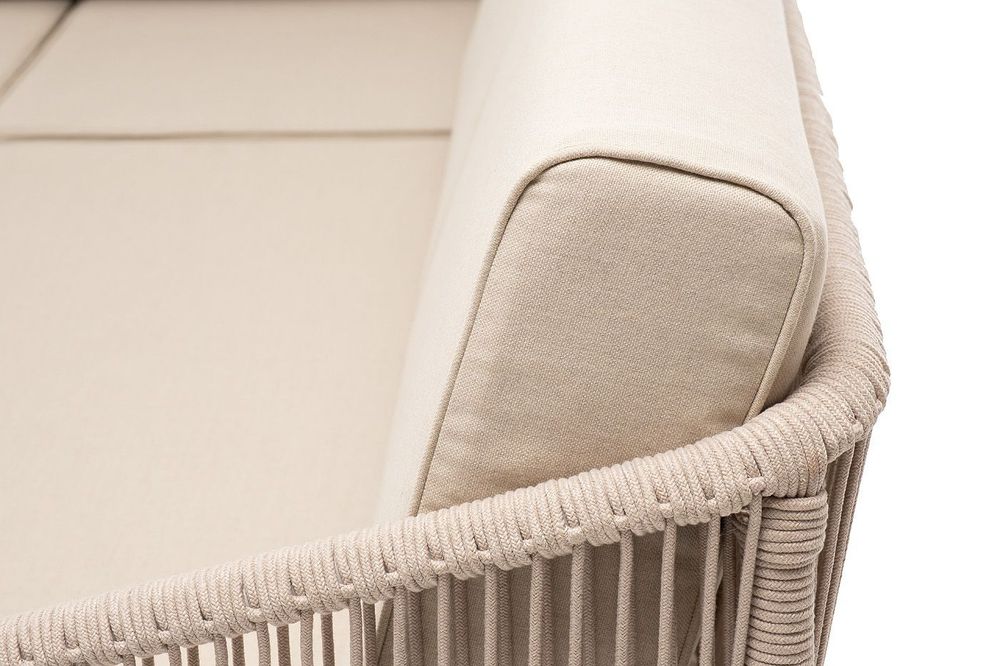 "Канны" модульная угловая лаунж-зона из роупа (веревки) со столом "Диего" (молочный), цвет бежевый