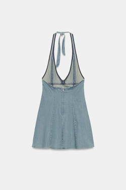 ZARA МИНИ-ПЛАТЬЕ ХАЛТЕР, СИНИЙ