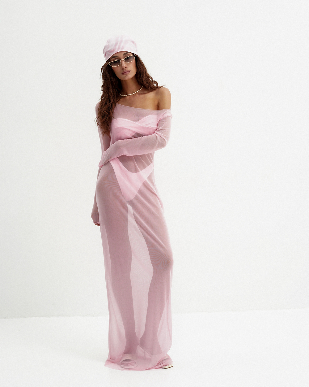 №044 Платье-сетка (нежно-розовый)