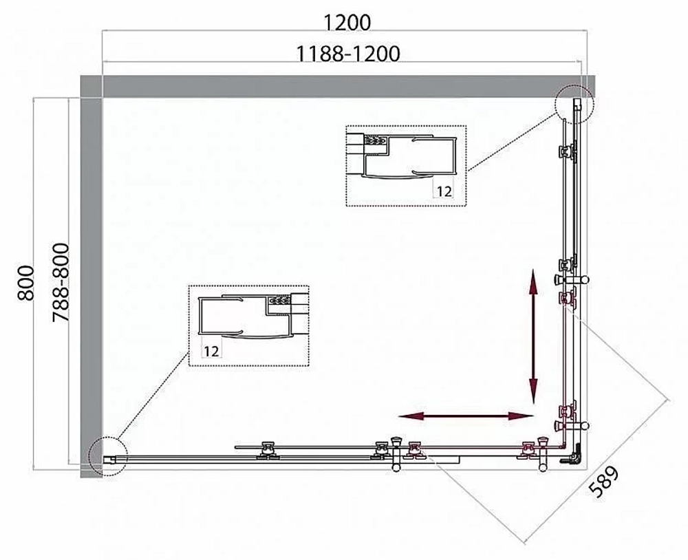 Душевой уголок BelBagno UNO 195-AH-2-120/80 стекло прозрачное