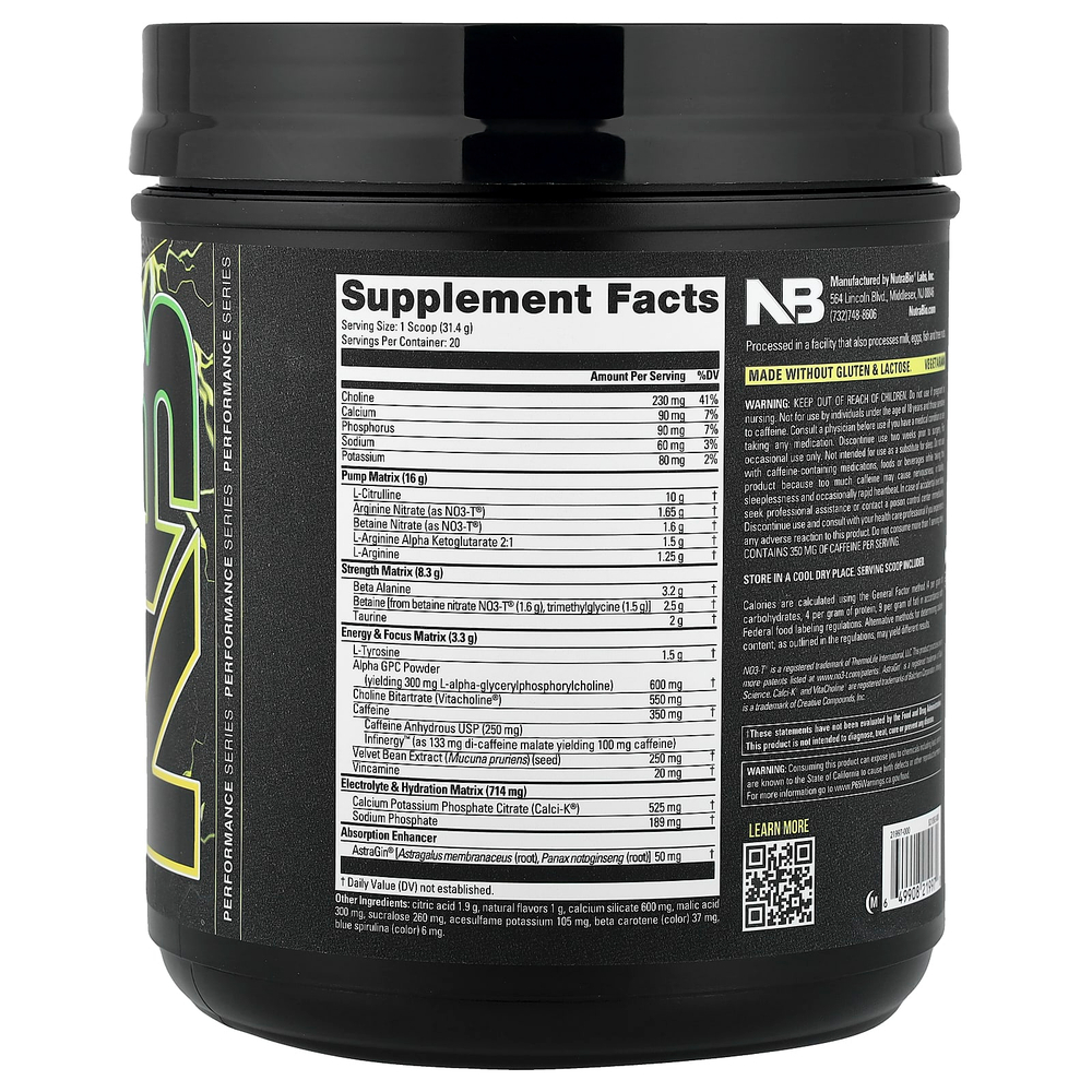 NutraBio, PRE-Workout, предтренировочный комплекс, лимонный взрыв, 627 г (1,38 фунта)