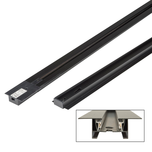 UBX-Q123 RS2 BLACK 100 SET01 Шинопровод осветительный, тип R, в наборе с заглушкой и вводом питания. Однофазный. Встраиваемый. Черный. Длина 1м. ТМ Vo