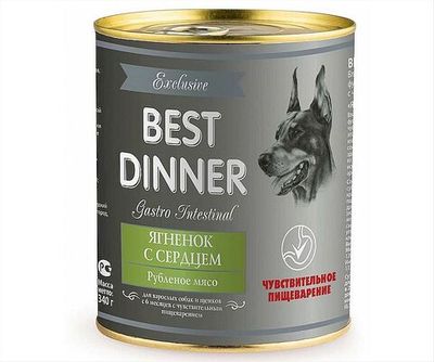 Влажный корм Best Dinner Exclusive Gastro Intestinal для собак и щенков с ягненком и сердцем, банка 340г