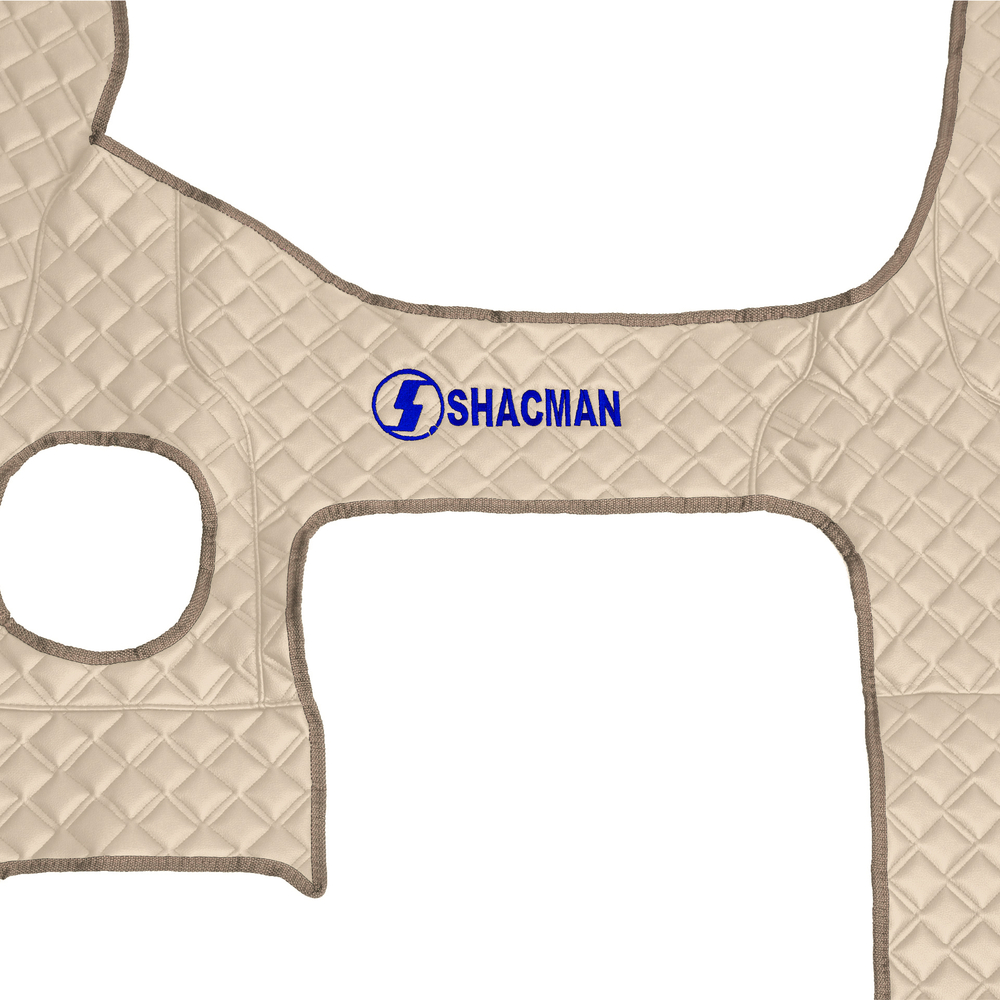 Ковры Shacman X-3000 (экокожа, бежевый, бежевый кант, синяя вышивка)
