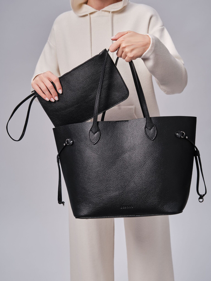 Сумка кожаная шоппер черная