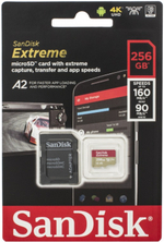 Карта памяти SanDisk Extreme microSDXC 256 ГБ Class 10, V30, A2, U3 с адаптером