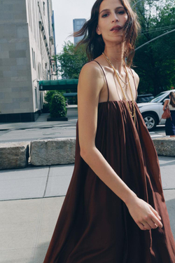 ZARA ПЛАТЬЕ-ТРАНСФОРМЕР С ЮБКОЙ-БАЛЛОНОМ — ZW COLLECTION, ТЕРРАКОТОВЫЙ