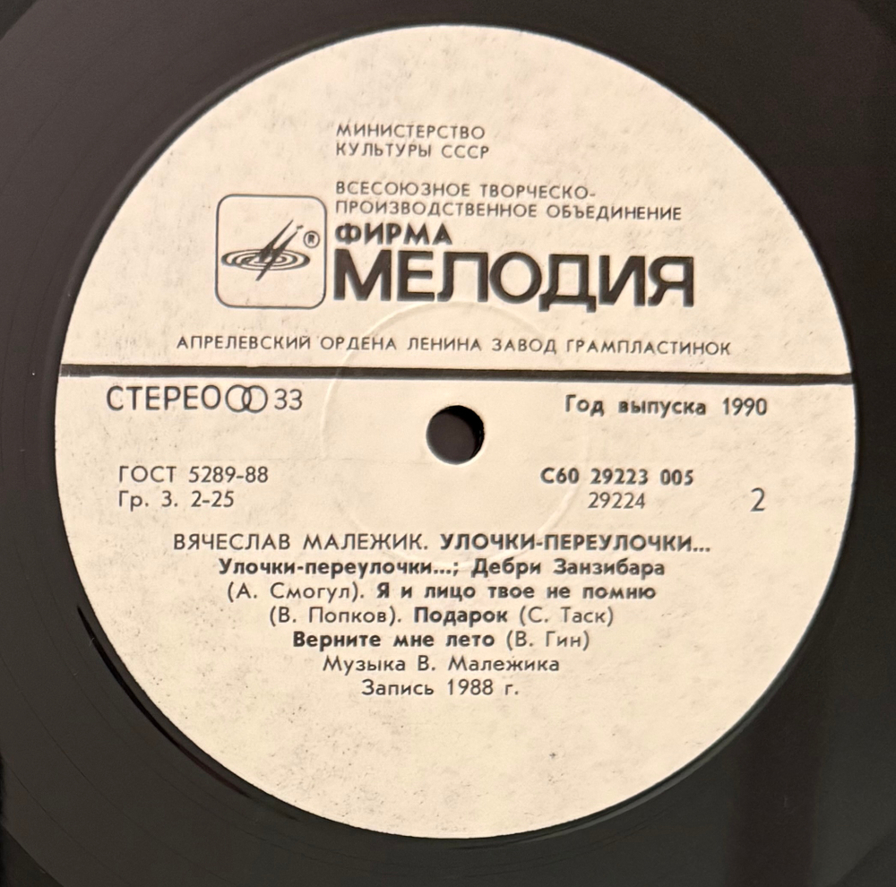 Виниловая пластинка Вячеслав Малежик – Улочки-Переулочки… (Мелодия) LP